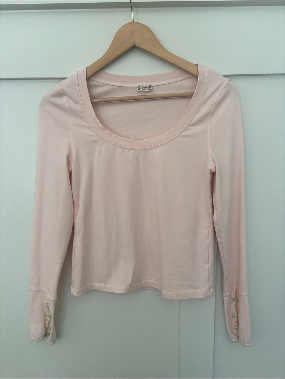 Free People Light Pink Long Sleeve Scoop Neck Top
